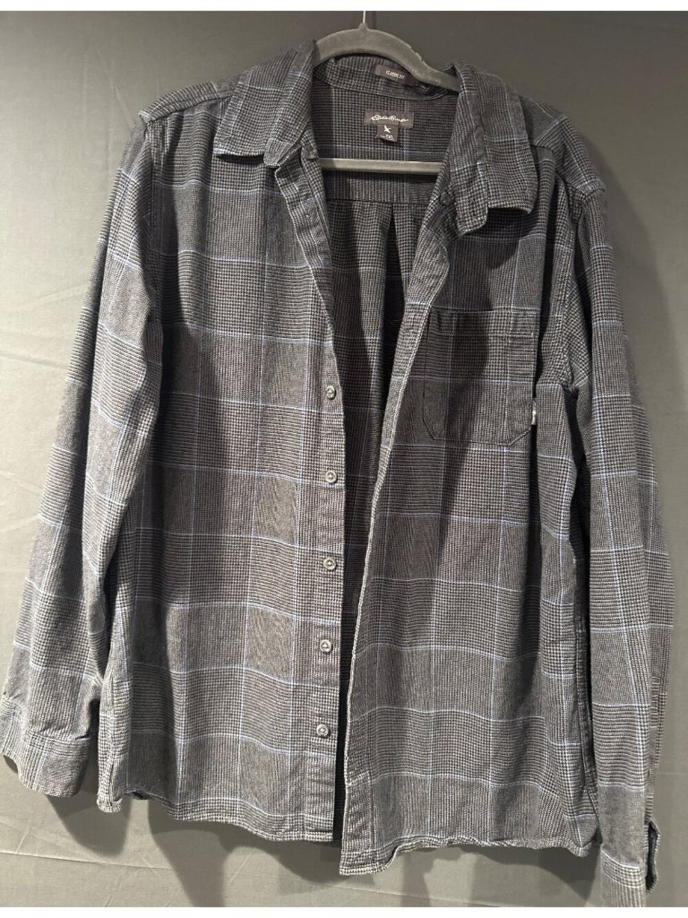 Eddie Bauer Mens XL Tall Cotton Plaid Shirt Cabincore Granola Gorpcore